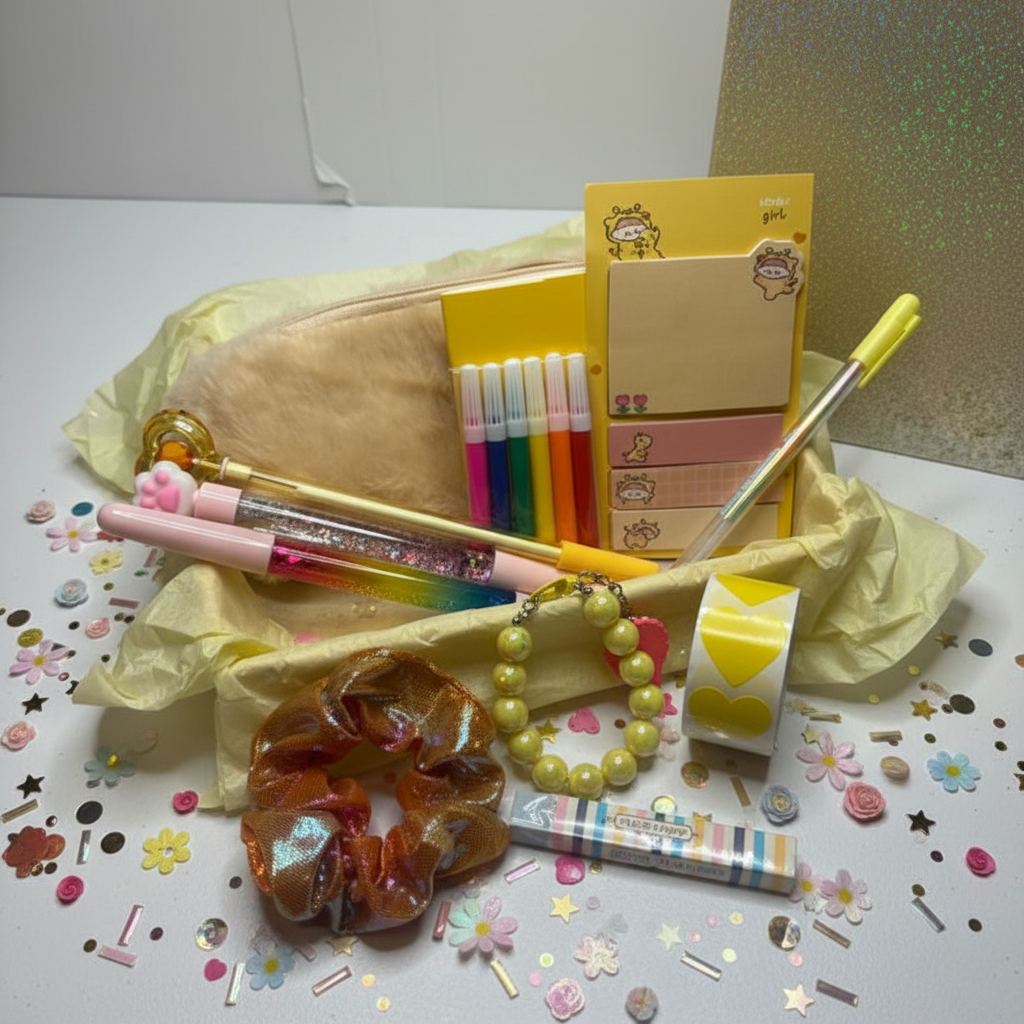 Premier Bundle yellow stationery set with confetti and decorations
