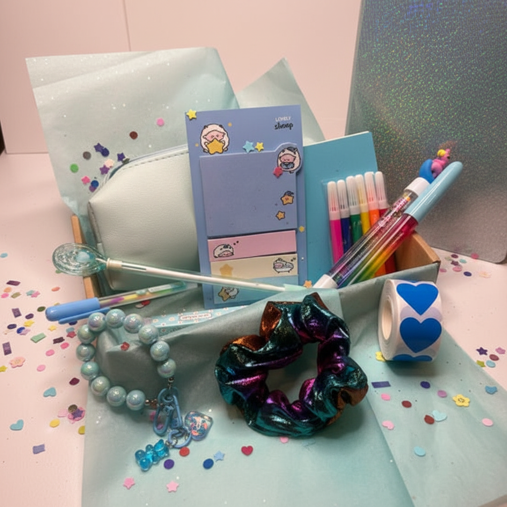 Premier Bundle blue stationery set with confetti and decorations